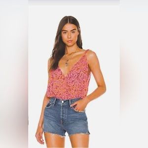 NWT Free People Siren Song Floral Bodysuit in Hot Pink Combo Sz. XSmall